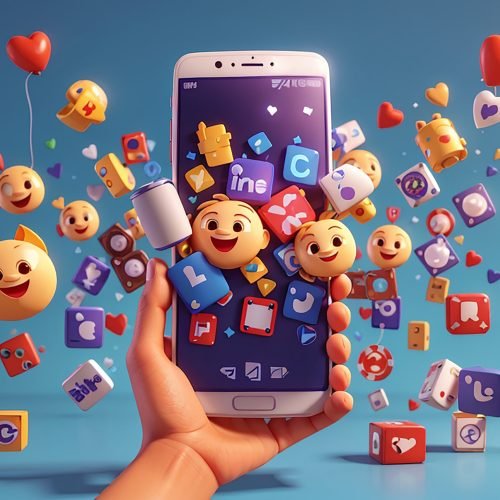 Online Social Media Platform 3D Render with Emoji and Interaction Icons